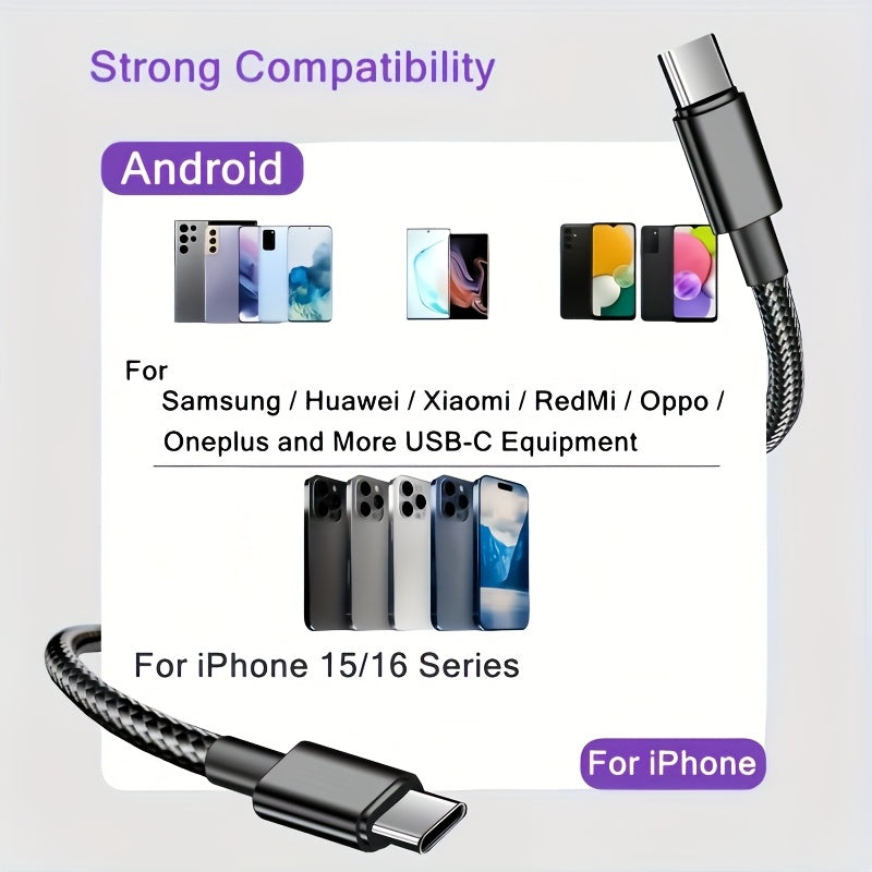 60W Fast Charging USB-C to Type-C Cable - Compatible with Samsung, MacBook, iPad & Xiaomi Devices
